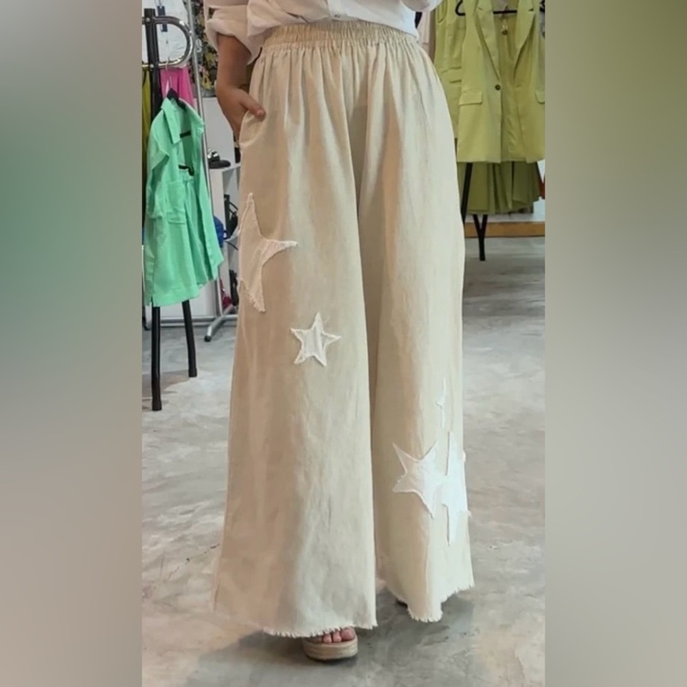 Cream Maxi Skirt with Star Appliqué